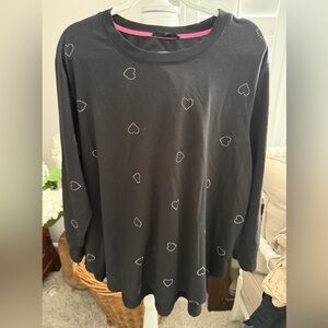 Jane and Delancey Black Long Sleeve Top with Heart Pattern